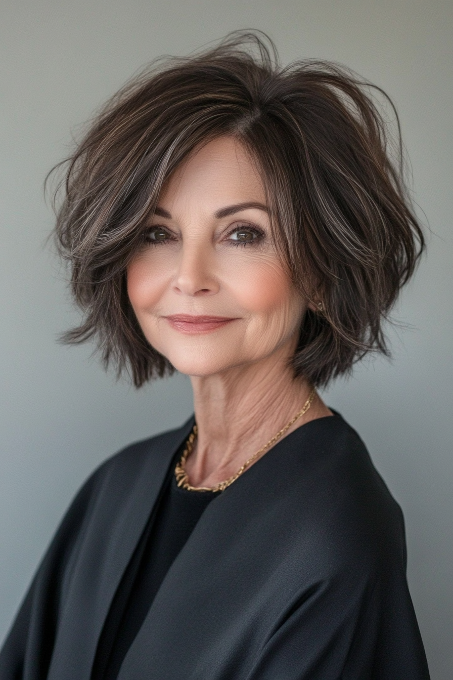 20. Stacked Bob with Dark Brown Shades (Short Bob Hairstyles For Women Over 60) - Short Bob Hairstyles For Women Over 60