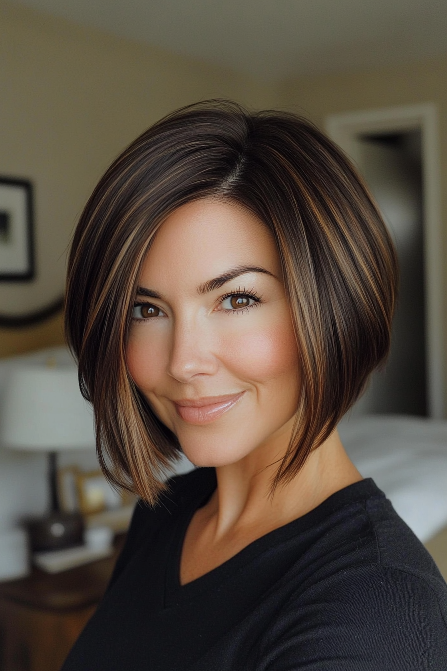 23. Inverted Bob with Rich Brunette (Short Bob Hairstyles For Women Over 60) - Short Bob Hairstyles For Women Over 60