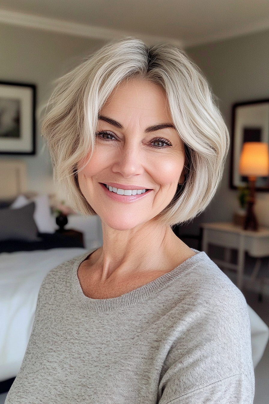 25. Bob with Tousled Layers and Light Ash Blonde (Short Bob Hairstyles For Women Over 60) - Short Bob Hairstyles For Women Over 60