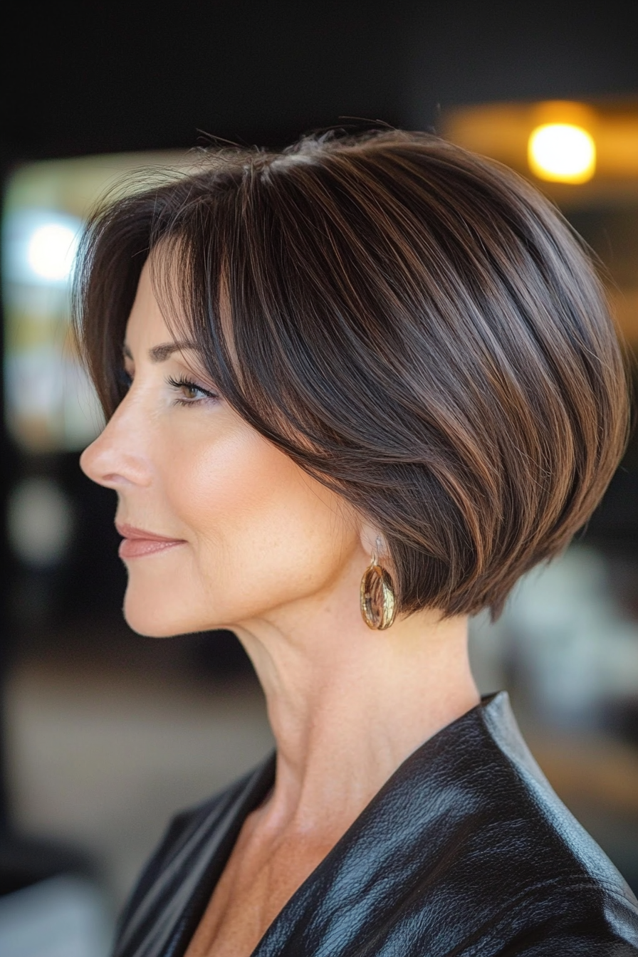 27. Round Bob with Subtle Copper Highlights (Short Bob Hairstyles For Women Over 60) - Short Bob Hairstyles For Women Over 60