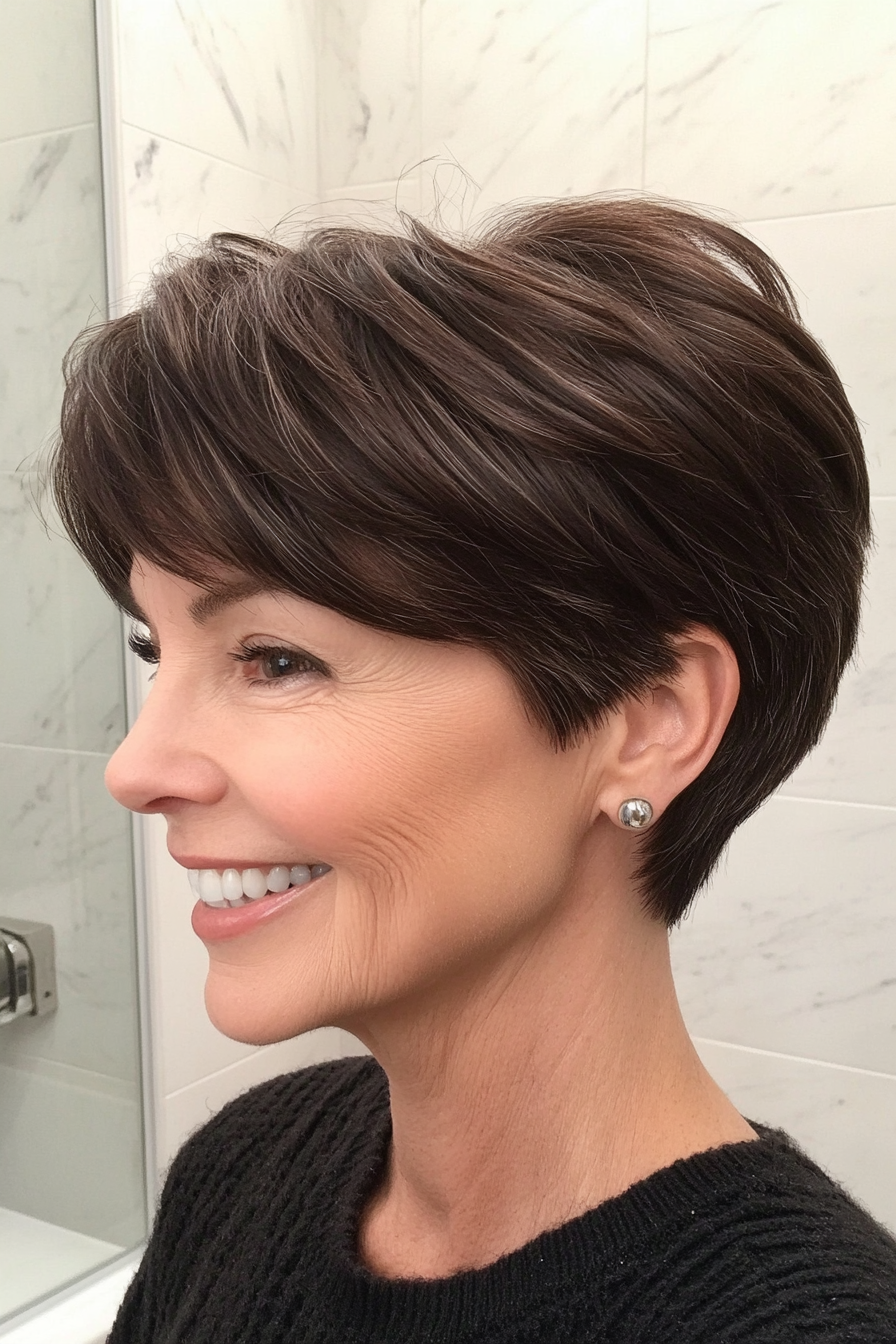 1. Classic Pixie Cut - Dark Brown (Short Haircuts For Women Over 50 With Fine Hair) - Short Haircuts For Women Over 50 With Fine Hair