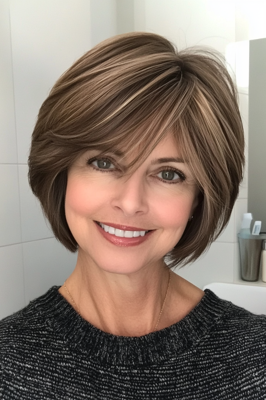 3. Layered Bob - Medium Brown (Short Haircuts For Women Over 50 With Fine Hair) - Short Haircuts For Women Over 50 With Fine Hair