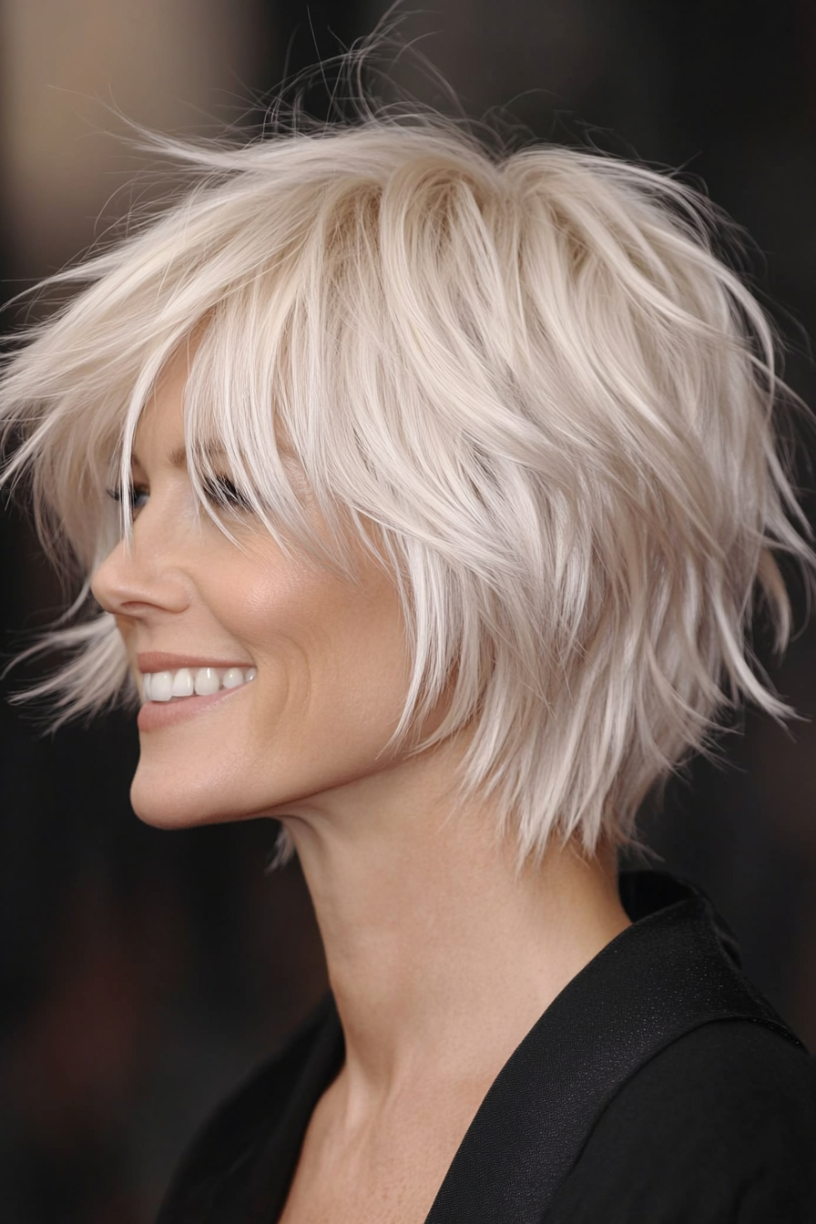 5. Shaggy Bob - Platinum Blonde (Short Haircuts For Women Over 50 With Fine Hair) - Short Haircuts For Women Over 50 With Fine Hair