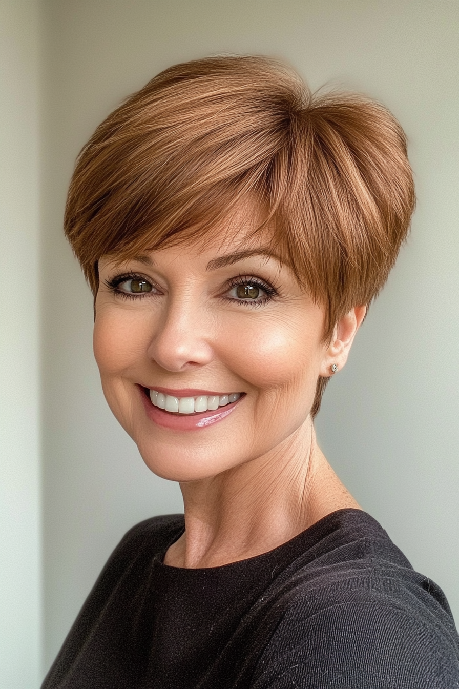 6. Graduated Pixie - Chestnut Brown (Short Haircuts For Women Over 50 With Fine Hair) - Short Haircuts For Women Over 50 With Fine Hair