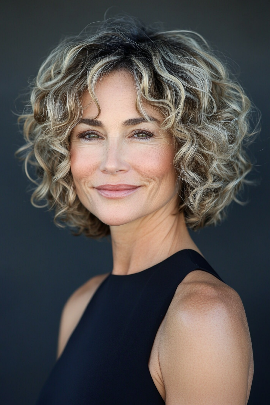 7. Curly Textured Bob - Dark Blonde (Short Haircuts For Women Over 50 With Fine Hair) - Short Haircuts For Women Over 50 With Fine Hair