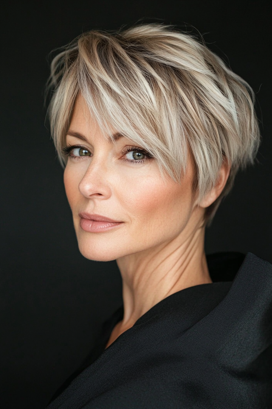 10. Layered Crop - Sandy Brown (Short Haircuts For Women Over 50 With Fine Hair) - Short Haircuts For Women Over 50 With Fine Hair