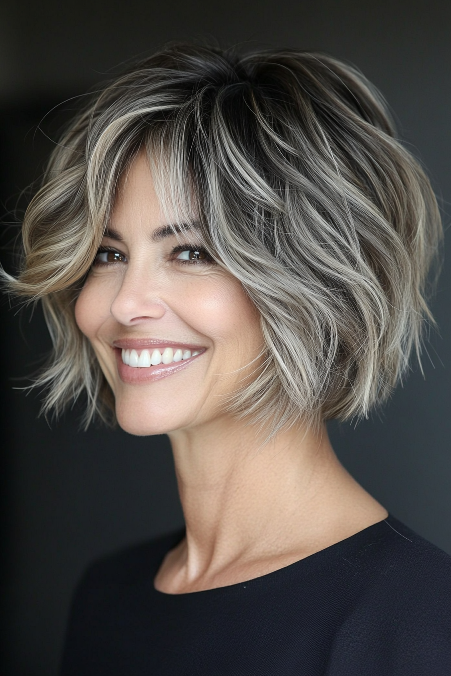 11. Messy Bob with Highlights - Dark Blonde (Short Haircuts For Women Over 50 With Fine Hair) - Short Haircuts For Women Over 50 With Fine Hair