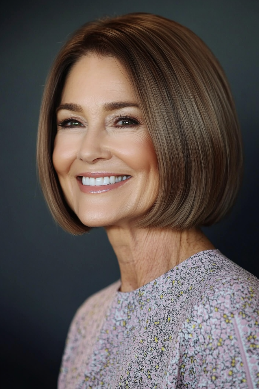 13. Blunt Cut Bob - Soft Brown (Short Haircuts For Women Over 50 With Fine Hair) - Short Haircuts For Women Over 50 With Fine Hair