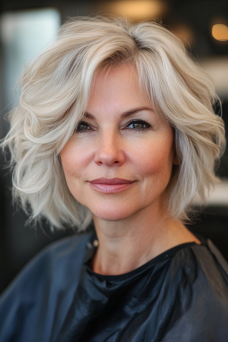 19. Wavy Shag - Platinum Blonde (Short Haircuts For Women Over 50 With Fine Hair) - Short Haircuts For Women Over 50 With Fine Hair