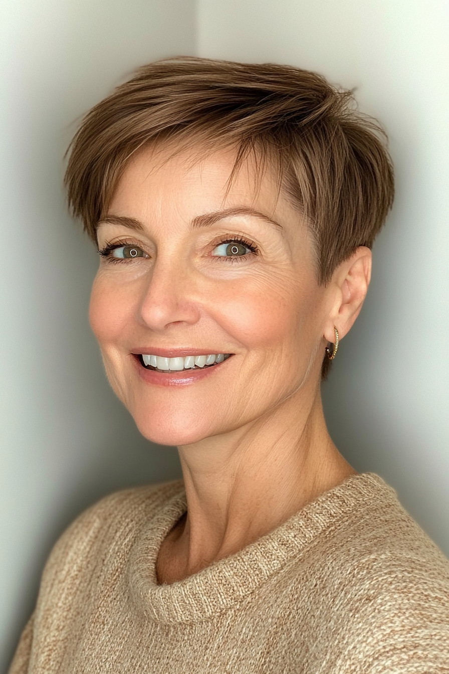 20. Cropped Cut - Warm Brown (Short Haircuts For Women Over 50 With Fine Hair) - Short Haircuts For Women Over 50 With Fine Hair