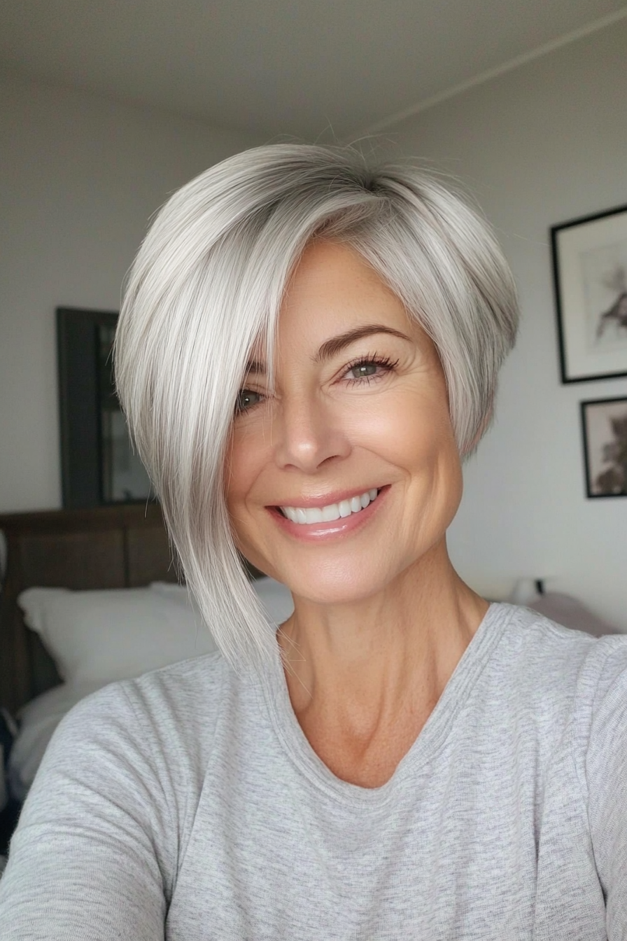 22. Layered Buzz Cut - Silver Blonde (Short Haircuts For Women Over 50 With Fine Hair) - Short Haircuts For Women Over 50 With Fine Hair