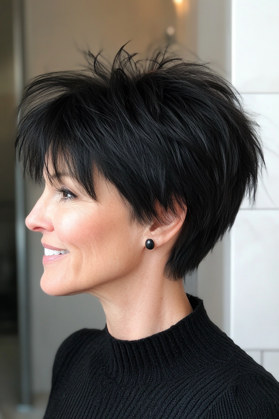 25. Short Shaggy Layers - Black (Short Haircuts For Women Over 50 With Fine Hair) - Short Haircuts For Women Over 50 With Fine Hair