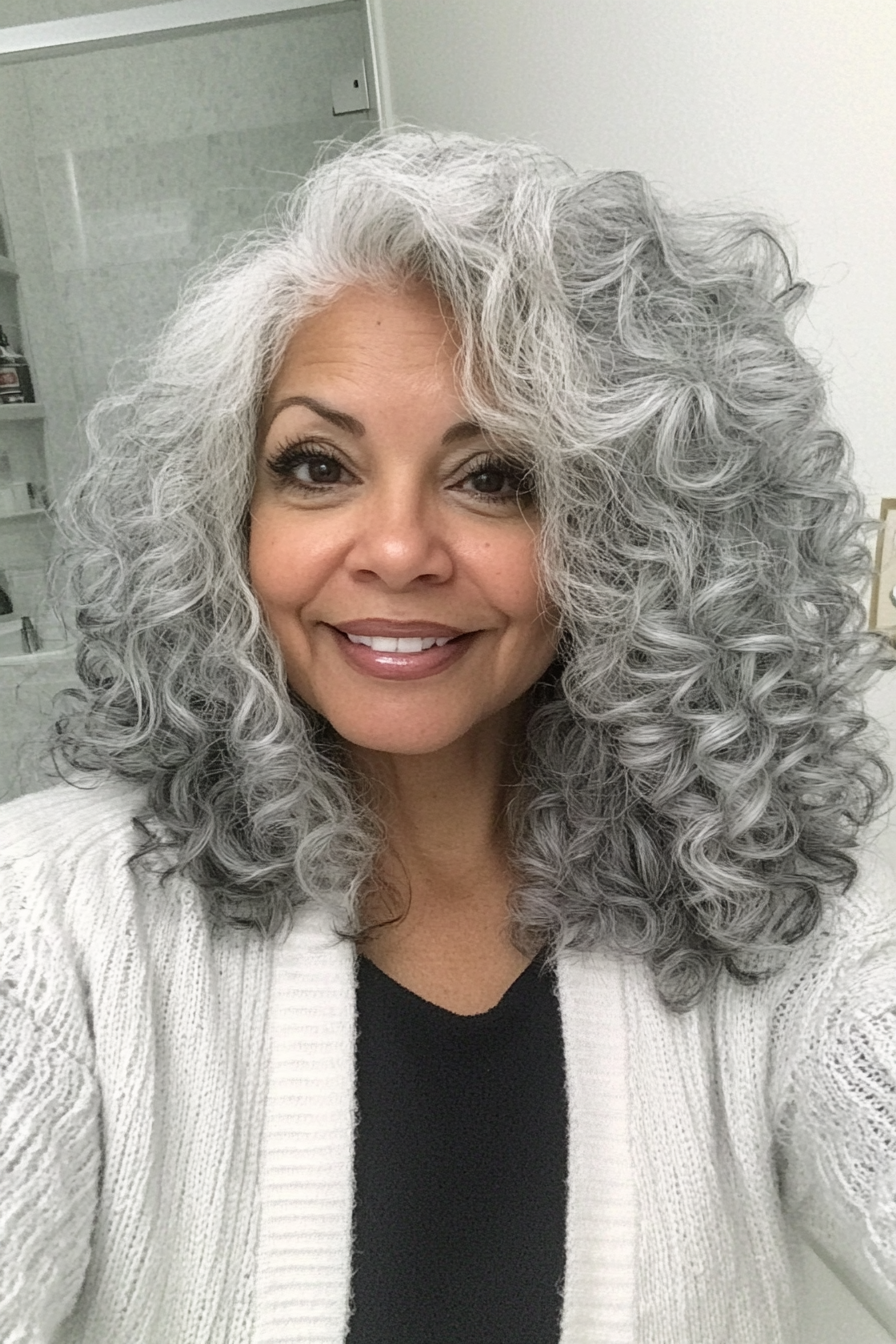 3. Silver Curls with Layers (Black Hairstyles For Women Over 60) - Black Hairstyles For Women Over 60