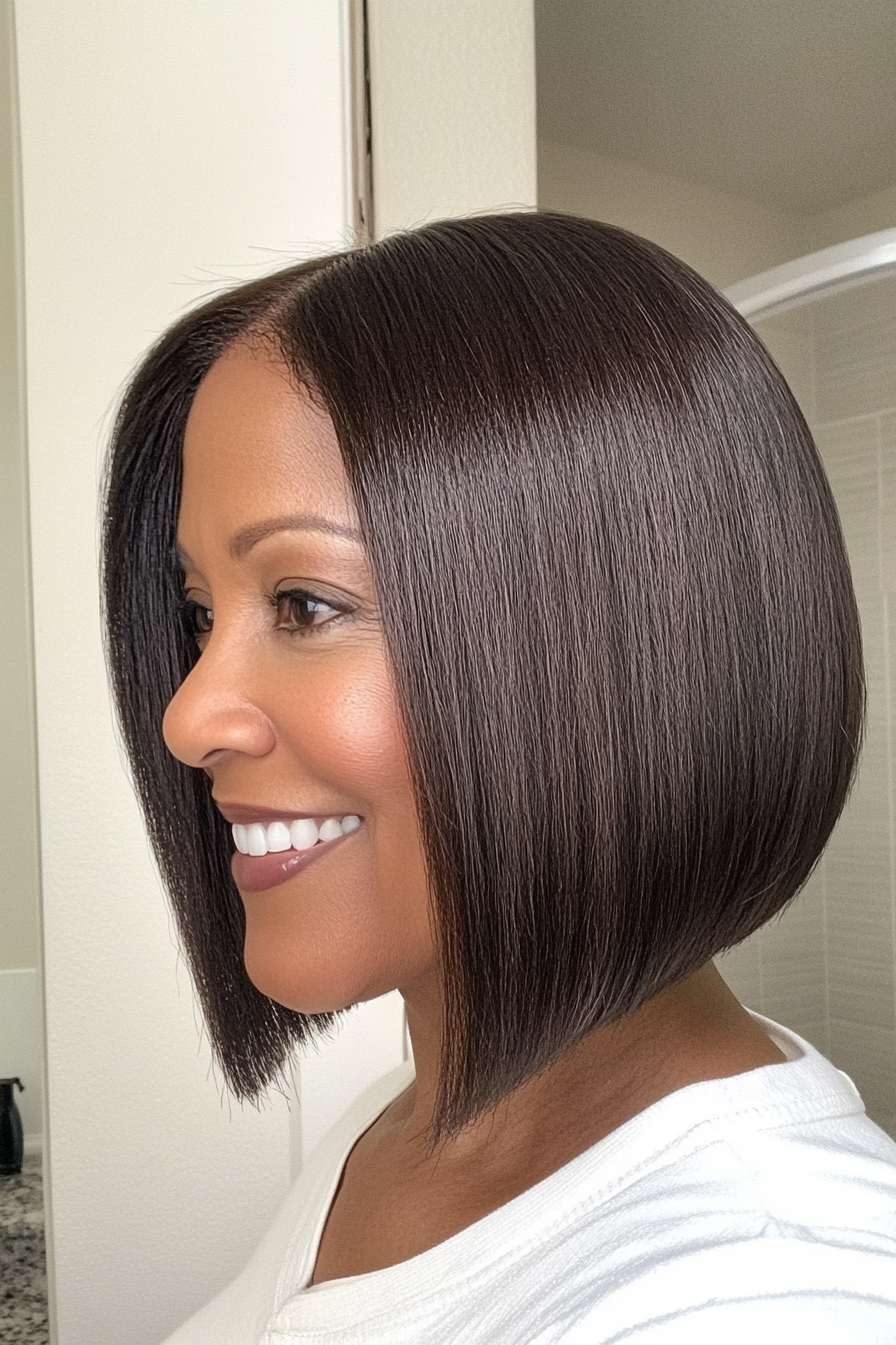 4. Sleek Bob with Side Part (Black Hairstyles For Women Over 60) - Black Hairstyles For Women Over 60