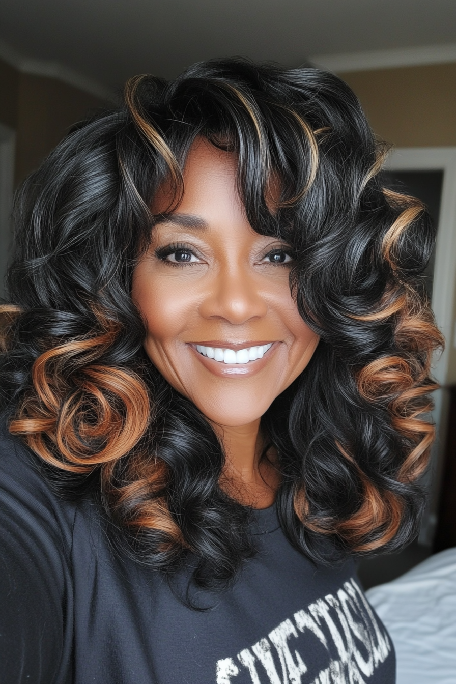 5. Loose Curls with Subtle Highlights (Black Hairstyles For Women Over 60) - Black Hairstyles For Women Over 60