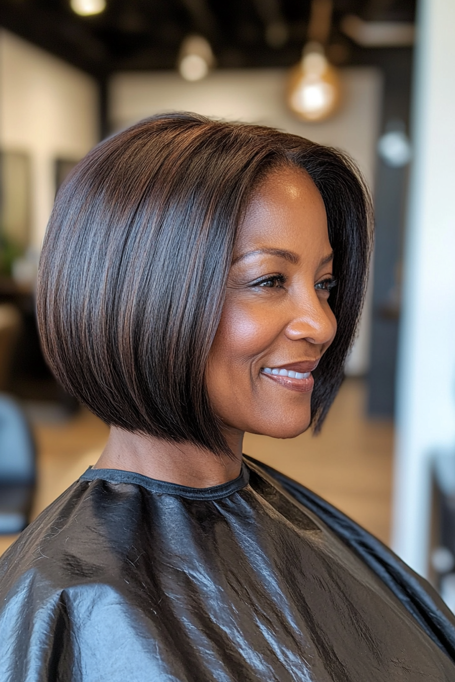 7. Chin-Length A-Line Bob (Black Hairstyles For Women Over 60) - Black Hairstyles For Women Over 60