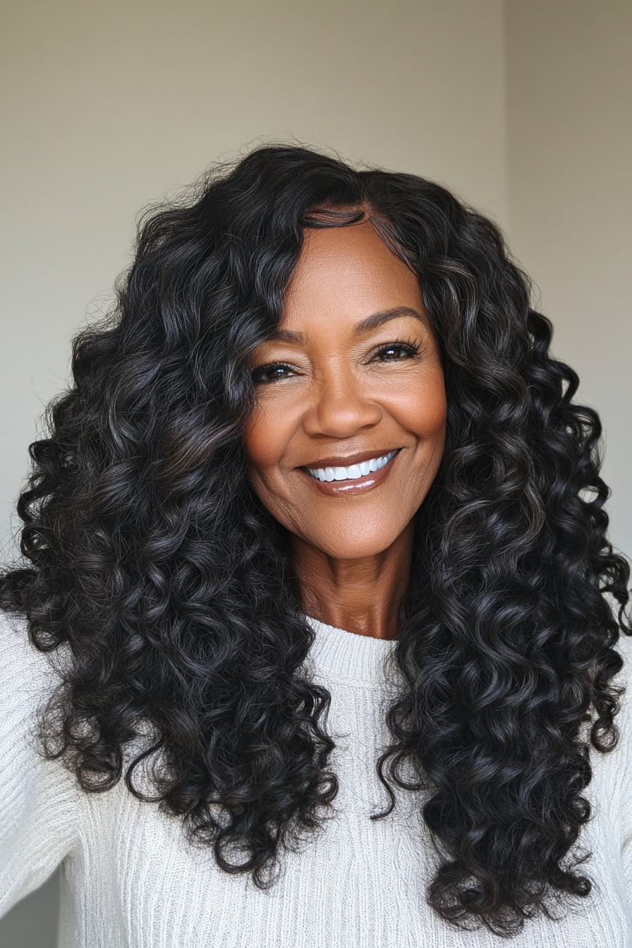 11. Natural Curls with Deep Part (Black Hairstyles For Women Over 60) - Black Hairstyles For Women Over 60