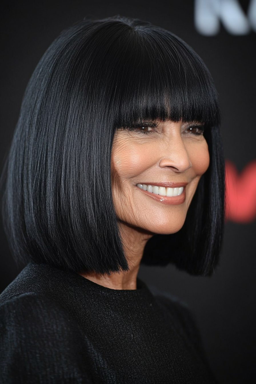 14. Soft Blunt Cut with Fringes (Black Hairstyles For Women Over 60) - Black Hairstyles For Women Over 60