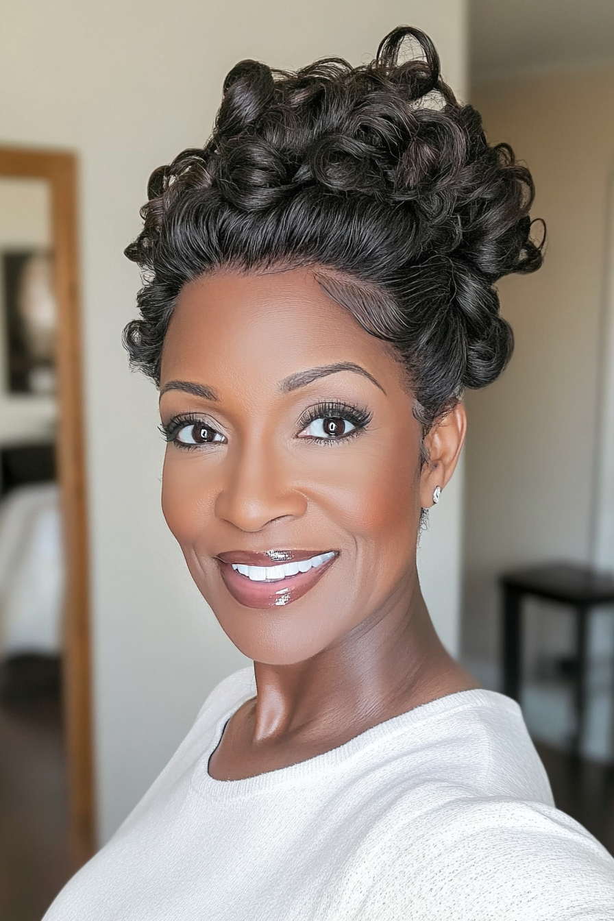 16. Elegant Updo with Curls (Black Hairstyles For Women Over 60) - Black Hairstyles For Women Over 60