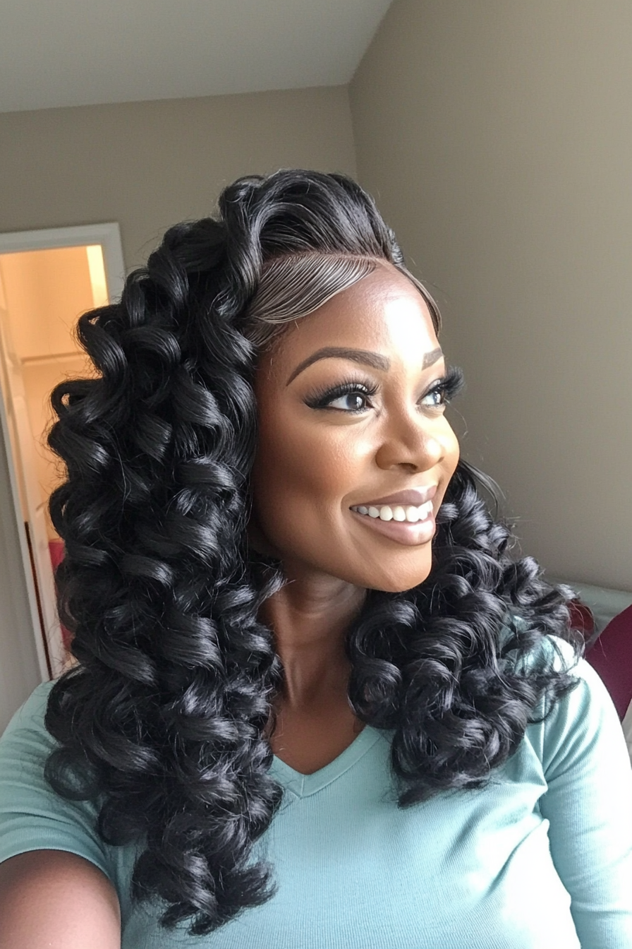 21. Bouncy Curls with Middle Part (Black Hairstyles For Women Over 60) - Black Hairstyles For Women Over 60