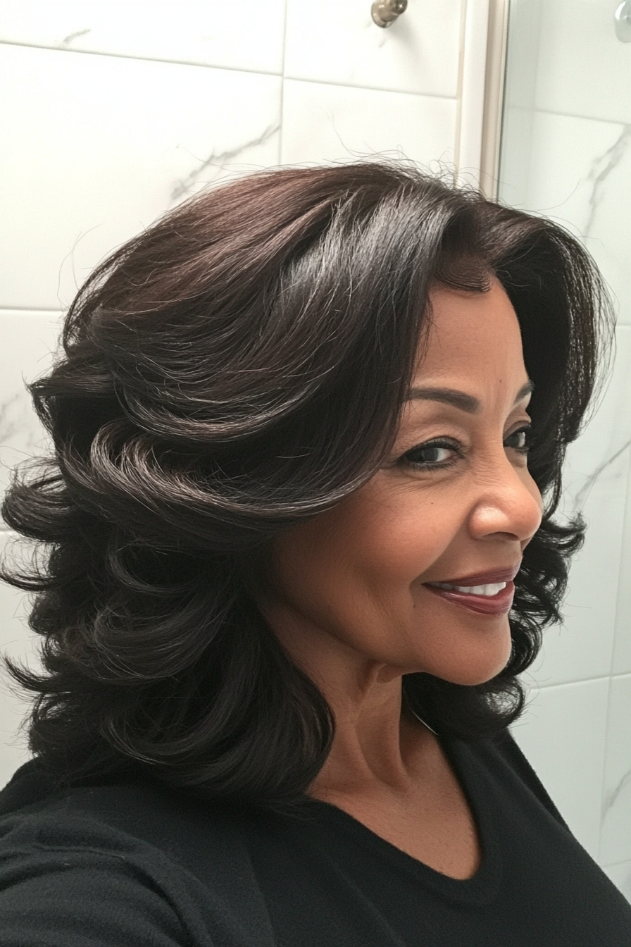 22. Mid-Length Layered Curls (Black Hairstyles For Women Over 60) - Black Hairstyles For Women Over 60
