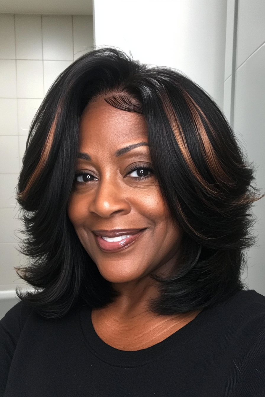 23. Textured Shag with Highlights (Black Hairstyles For Women Over 60) - Black Hairstyles For Women Over 60