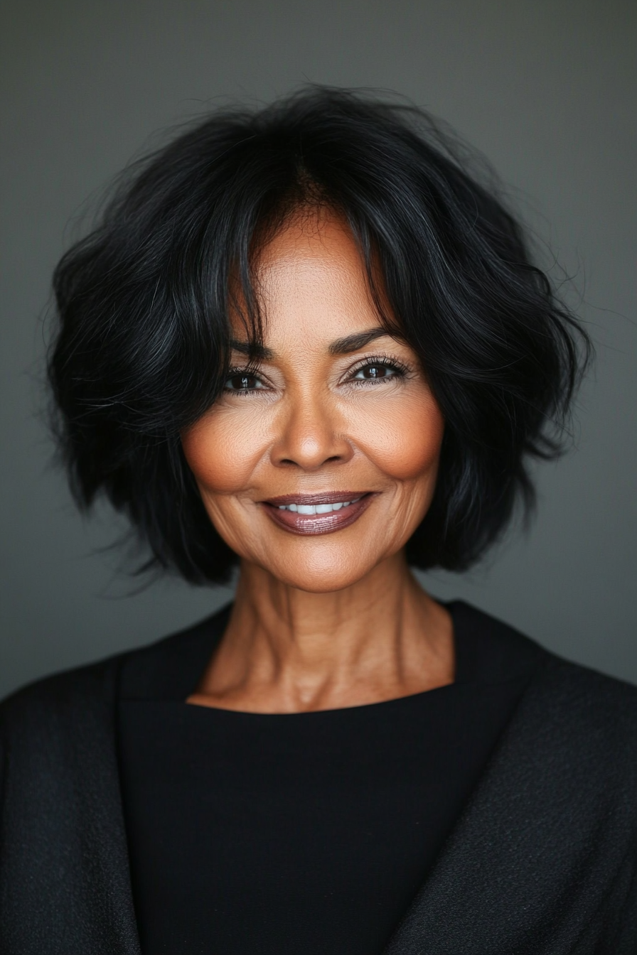 26. Textured Bob with Wispy Layers (Black Hairstyles For Women Over 60) - Black Hairstyles For Women Over 60