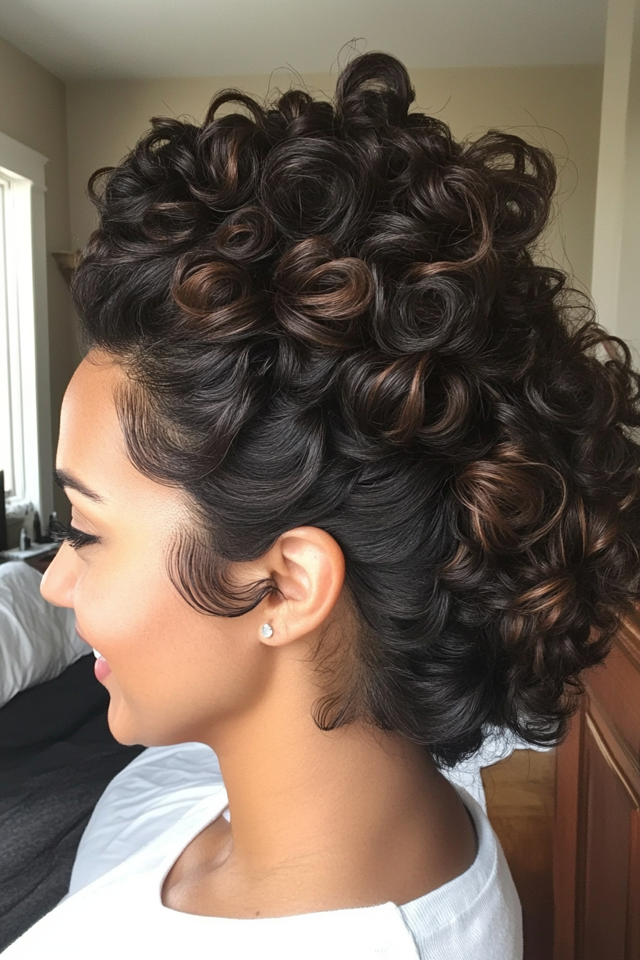 10. Voluminous Curly Updo with Dark Chocolate (Curly Hairstyles For Older Women) - Curly Hairstyles For Older Women