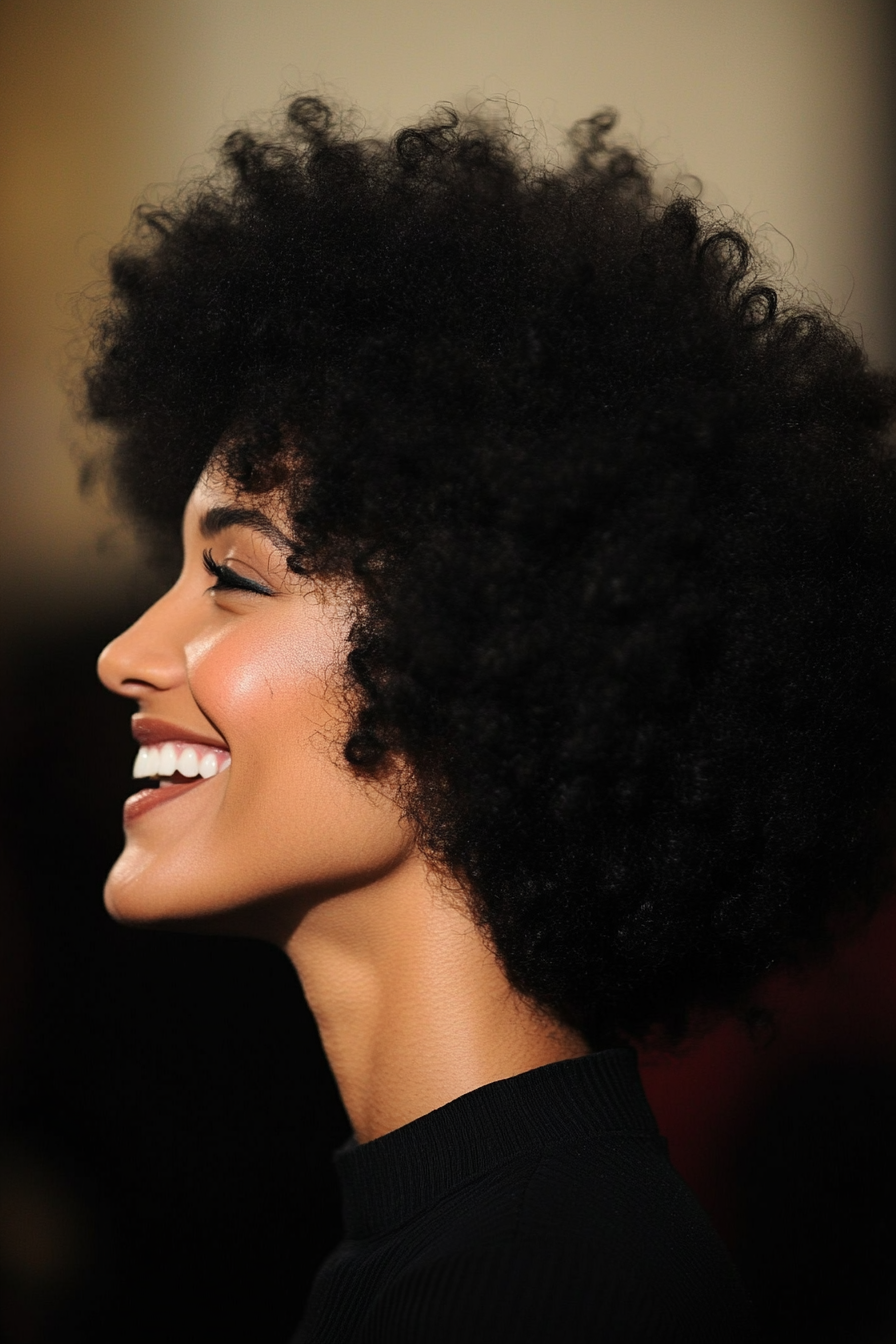 12. Defined Curly Fro with Natural Black (Curly Hairstyles For Older Women) - Curly Hairstyles For Older Women