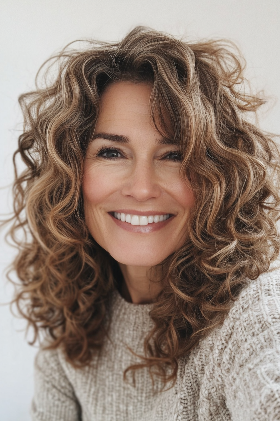 13. Loose Curly Layers with Medium Brown (Curly Hairstyles For Older Women) - Curly Hairstyles For Older Women