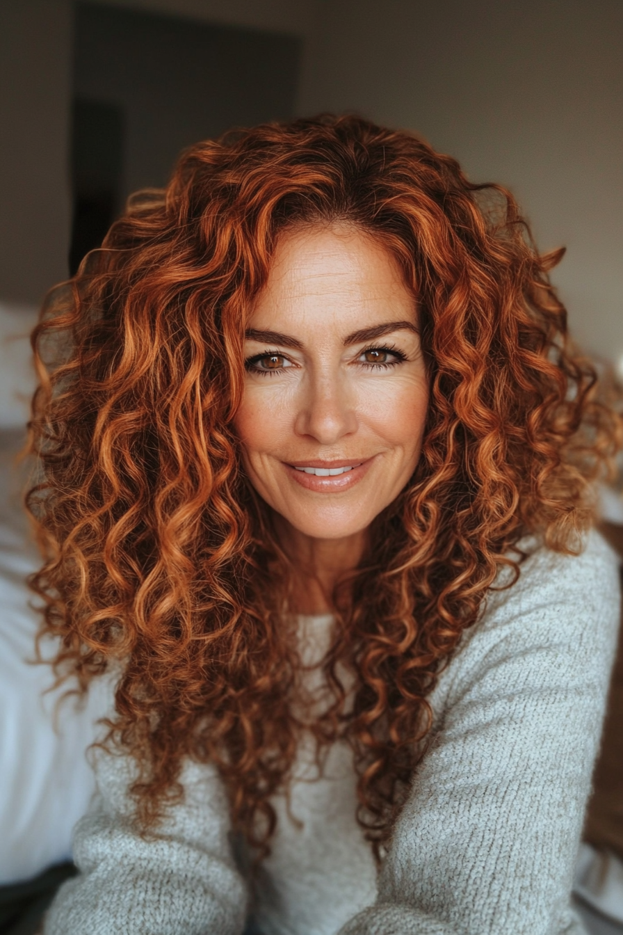 18. Choppy Curly Layers with Light Copper (Curly Hairstyles For Older Women) - Curly Hairstyles For Older Women