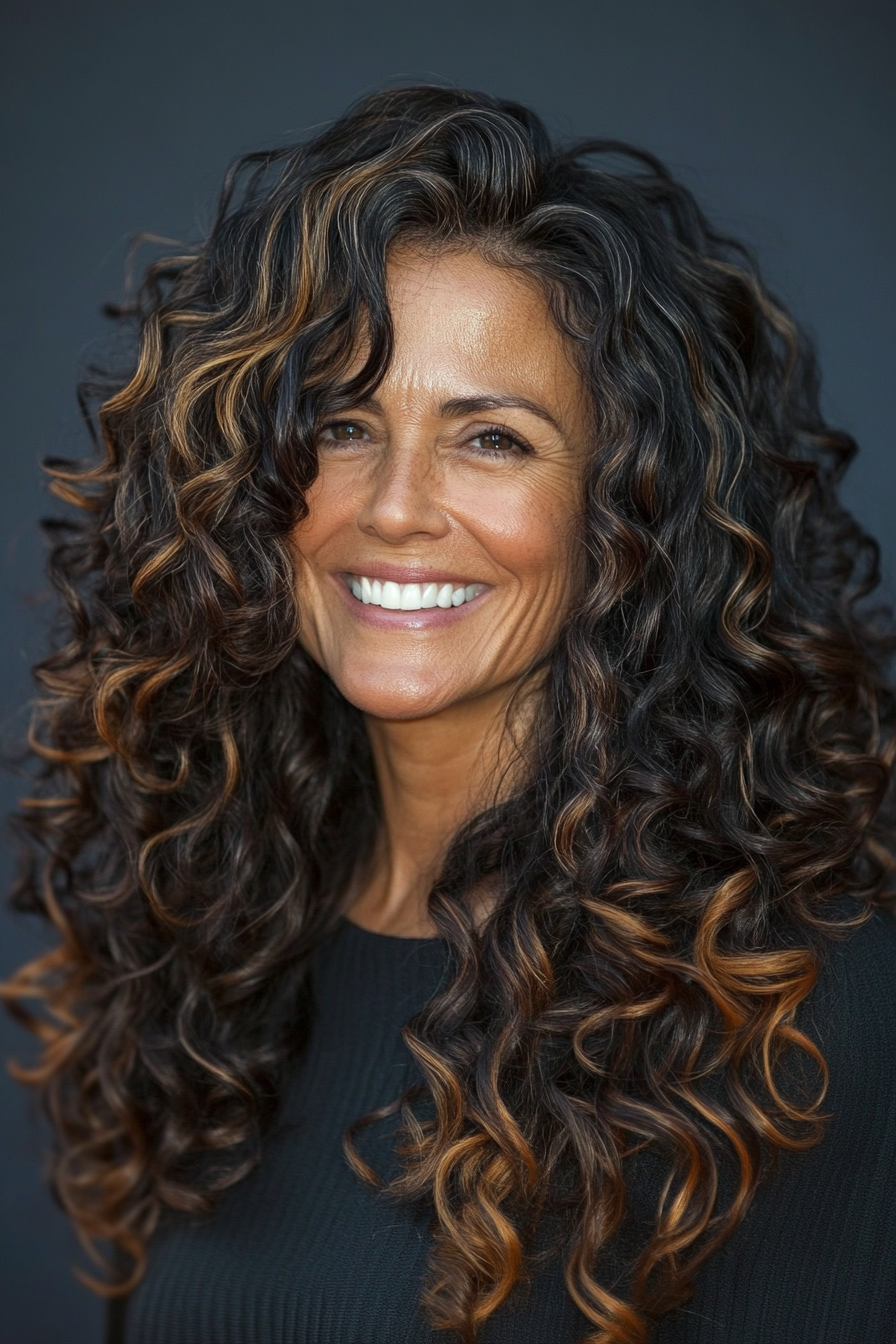 23. Cascading Curly Layers with Mahogany (Curly Hairstyles For Older Women) - Curly Hairstyles For Older Women