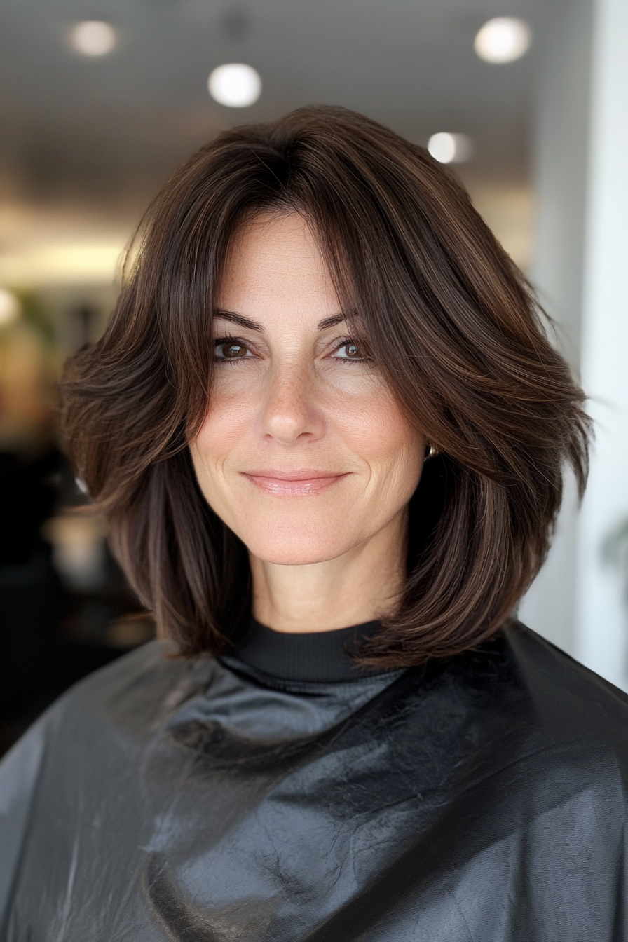 1. Textured Lob with Soft Layers (Dark Brown) (Haircuts Women Over 40) - Haircuts Women Over 40