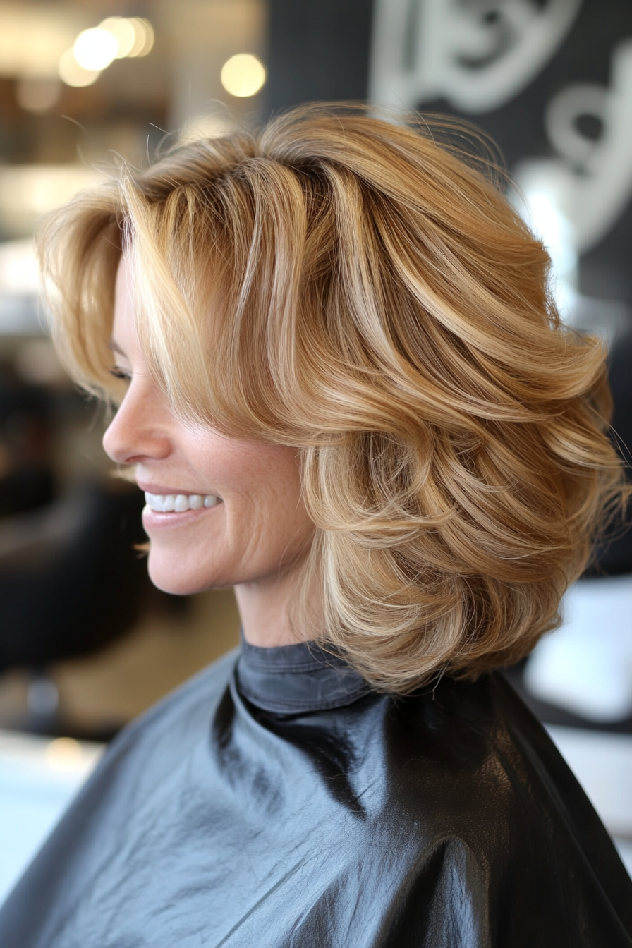 14. Curly Bob with Soft Layers (Honey Blonde) (Haircuts Women Over 40) - Haircuts Women Over 40