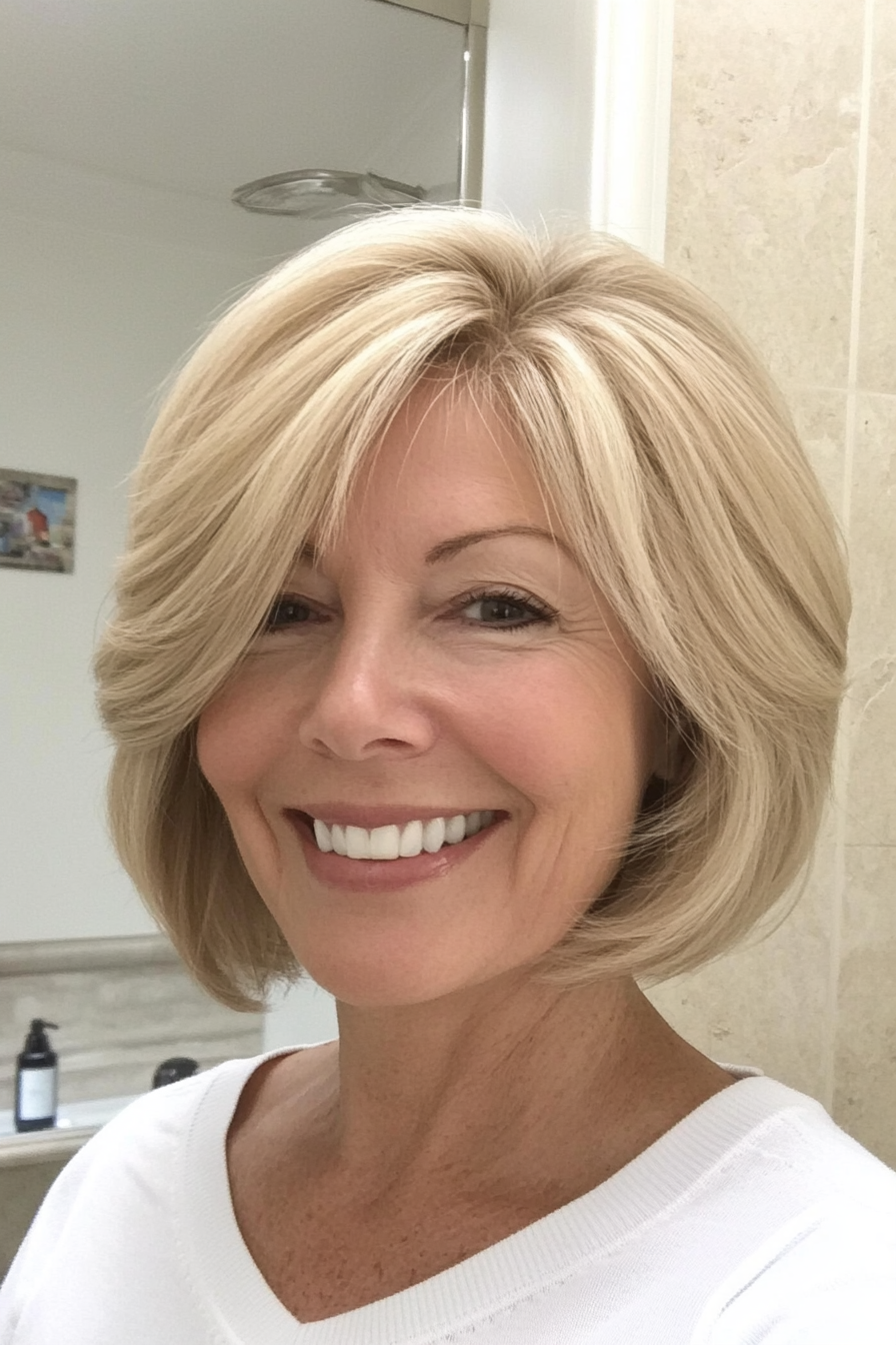 17. Feathered Bob (Light Blonde) (Haircuts Women Over 40) - Haircuts Women Over 40