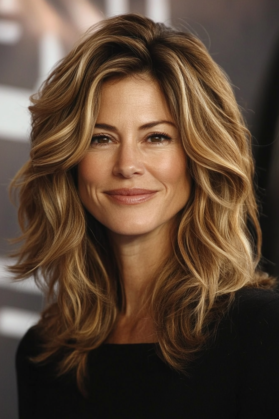 21. Layered Lob with Tousled Texture (Dark Blonde) (Haircuts Women Over 40) - Haircuts Women Over 40