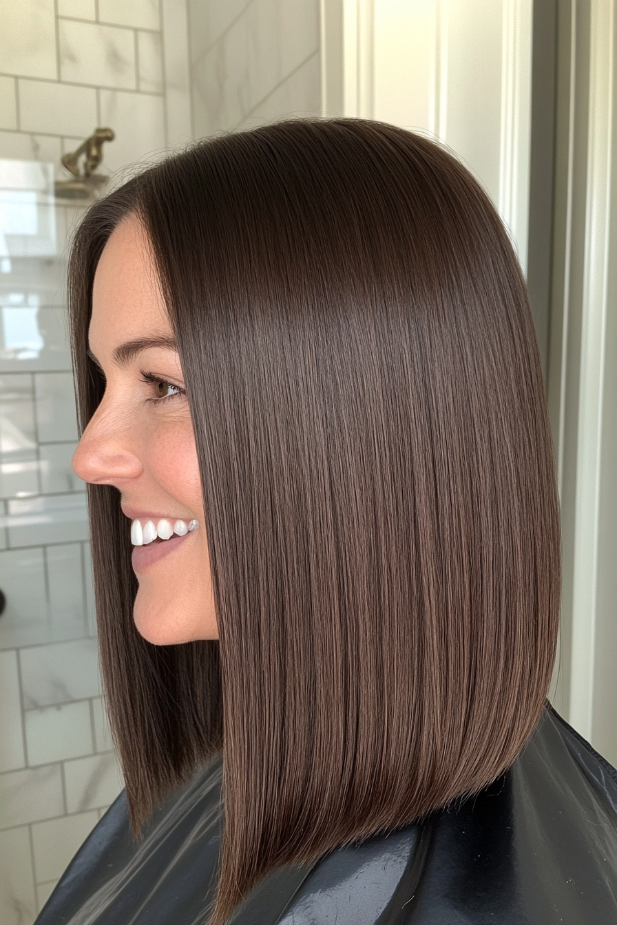 22. Sleek Long Bob (Chocolate Brown) (Haircuts Women Over 40) - Haircuts Women Over 40