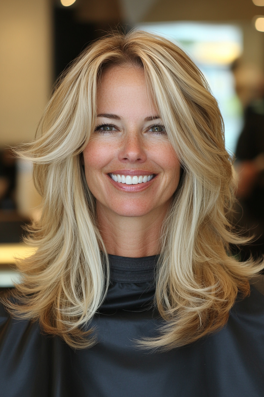 23. Subtle Waves with Shaggy Layers (Platinum Blonde) (Haircuts Women Over 40) - Haircuts Women Over 40