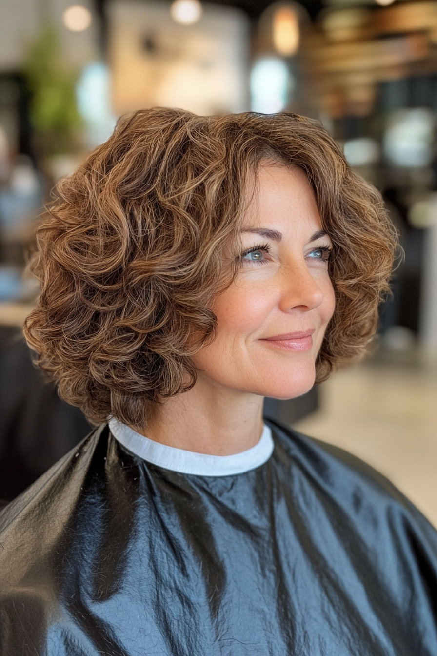 1. Curly Bob with Soft Highlights (Hairstyles For Women Over 50 With Curly Hair) - Hairstyles For Women Over 50 With Curly Hair