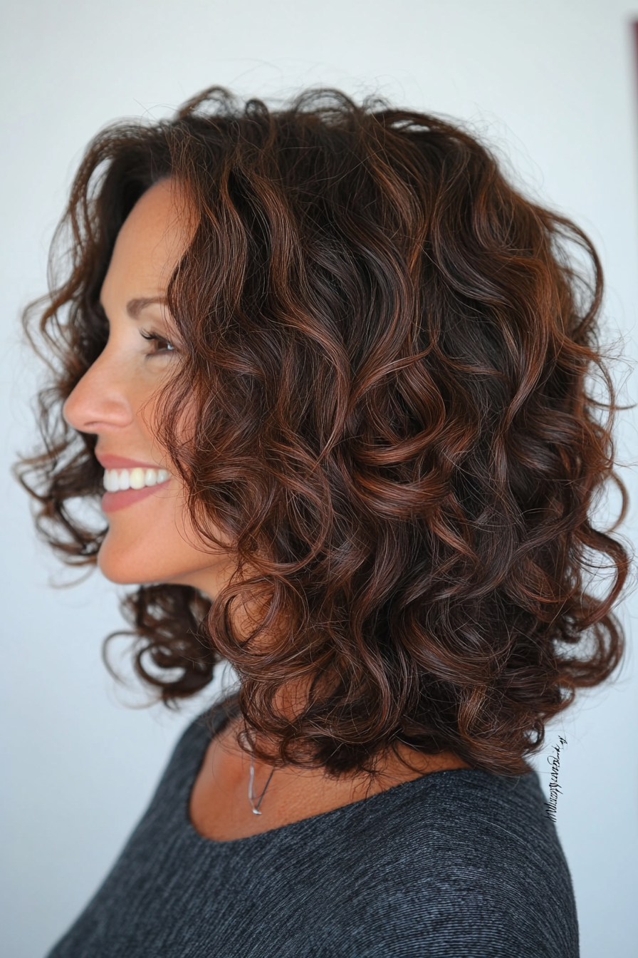 2. Layered Curly Lob (Hairstyles For Women Over 50 With Curly Hair) - Hairstyles For Women Over 50 With Curly Hair