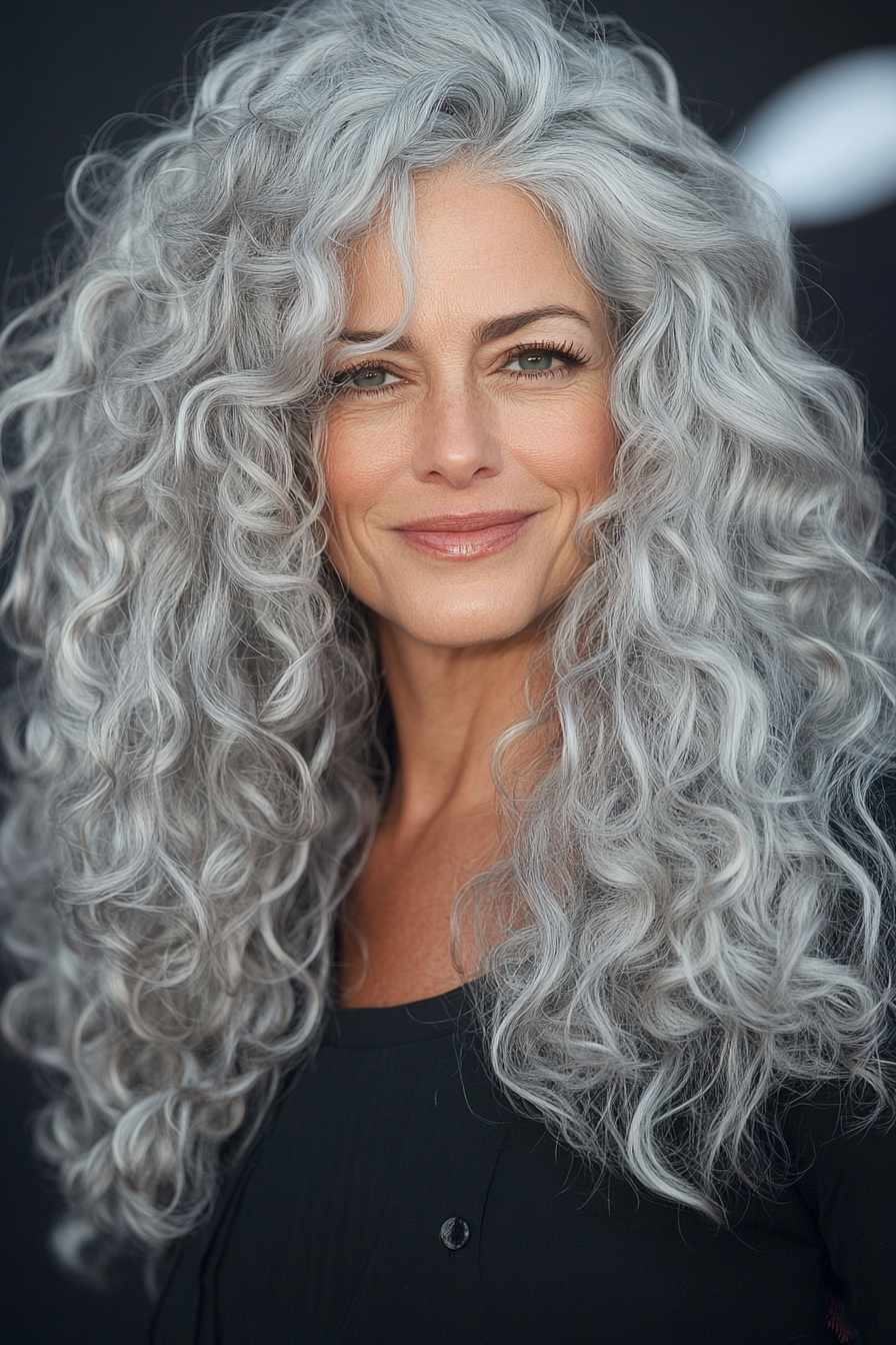 3. Silver Curls with Volume (Hairstyles For Women Over 50 With Curly Hair) - Hairstyles For Women Over 50 With Curly Hair