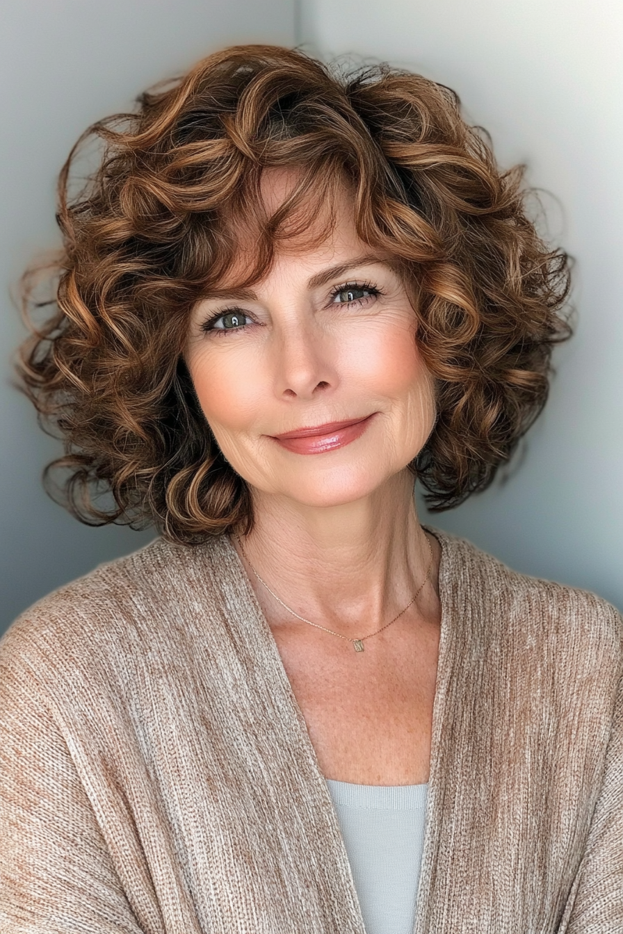 6. Soft Curly Side-Parted Bob (Hairstyles For Women Over 50 With Curly Hair) - Hairstyles For Women Over 50 With Curly Hair