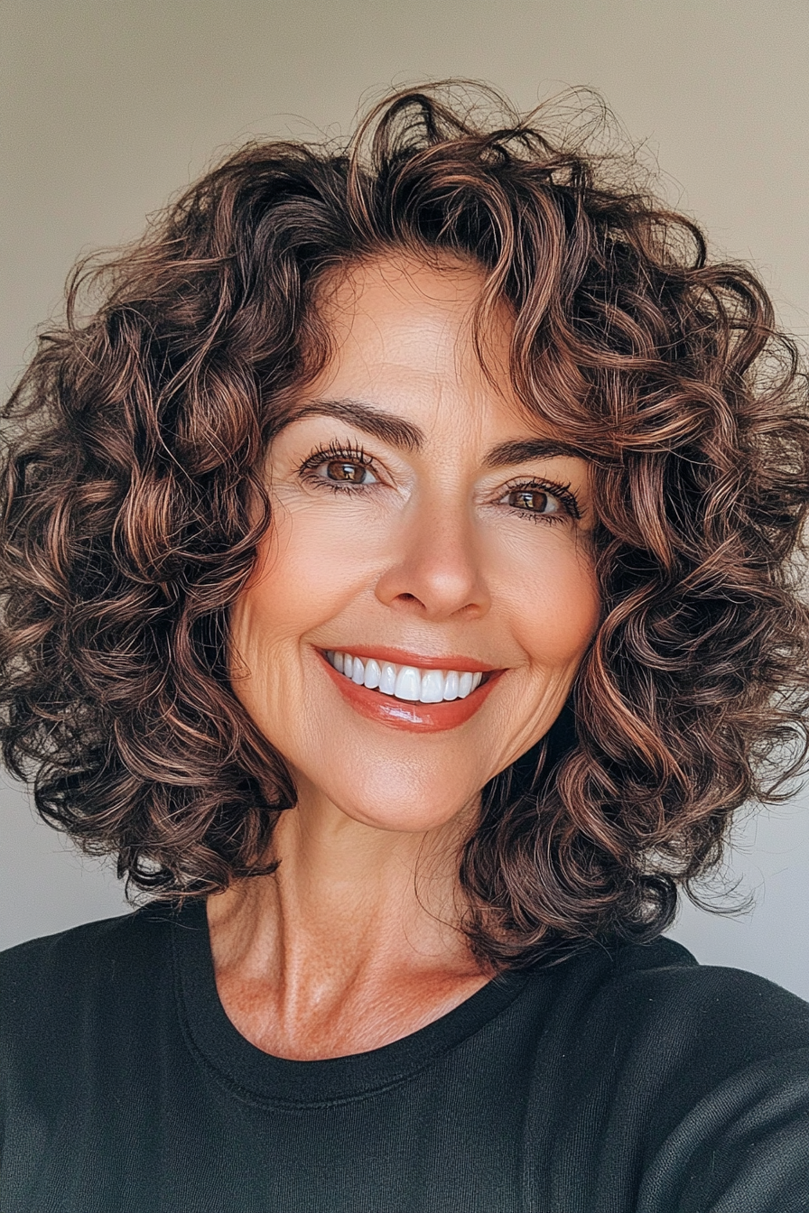 9. Bouncy Curly Chin-Length Cut (Hairstyles For Women Over 50 With Curly Hair) - Hairstyles For Women Over 50 With Curly Hair