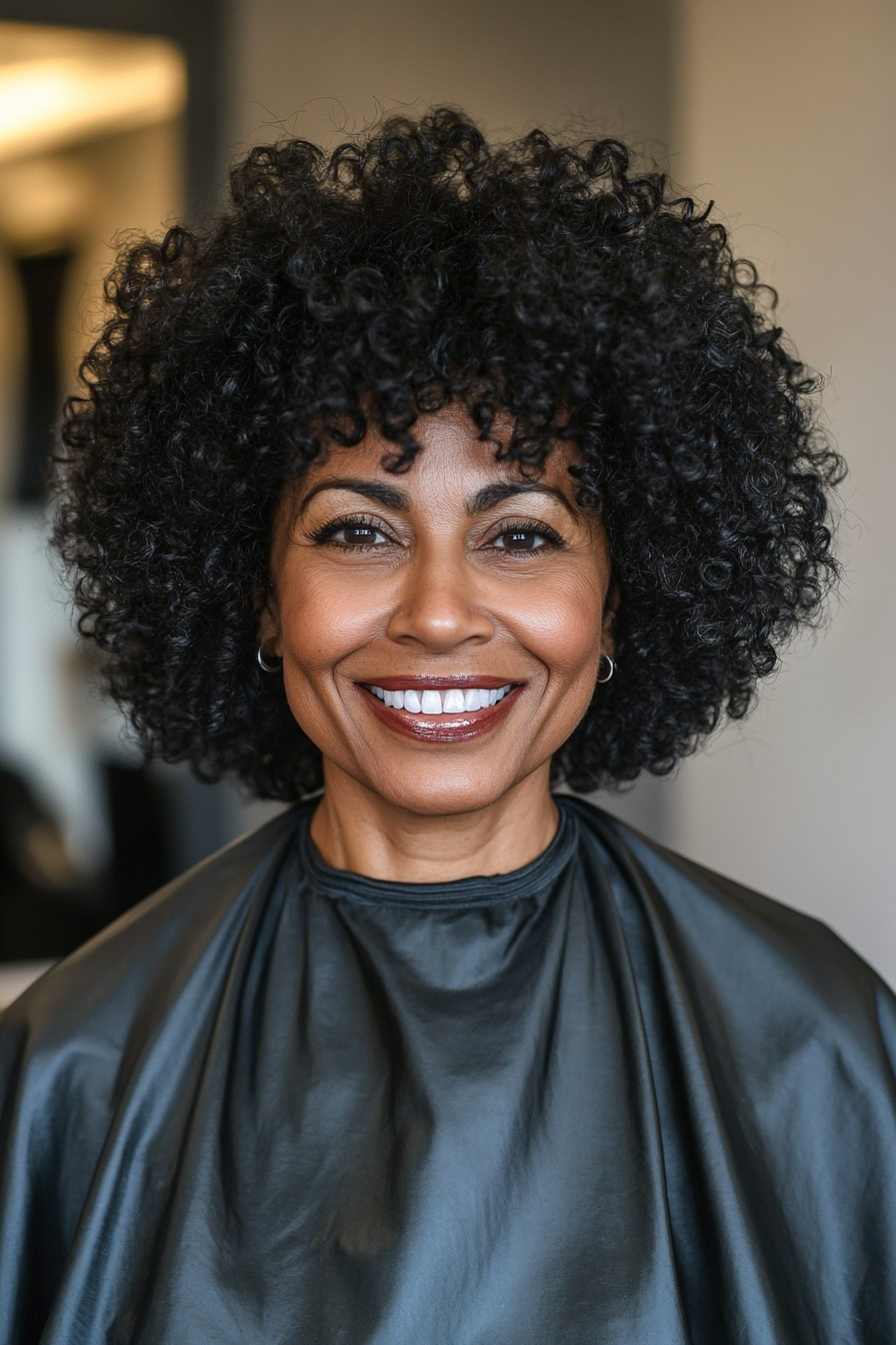 14. Bold Curly Afro with Natural Highlights (Hairstyles For Women Over 50 With Curly Hair) - Hairstyles For Women Over 50 With Curly Hair