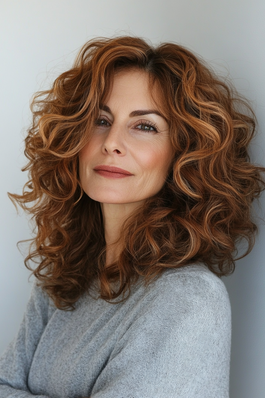 15. Curly Middle-Parted Long Cut (Hairstyles For Women Over 50 With Curly Hair) - Hairstyles For Women Over 50 With Curly Hair