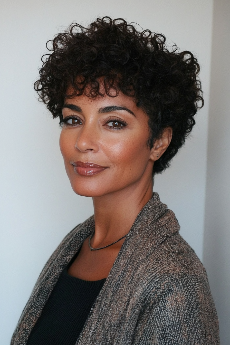 16. Short Curly Fade with Deep Curls (Hairstyles For Women Over 50 With Curly Hair) - Hairstyles For Women Over 50 With Curly Hair