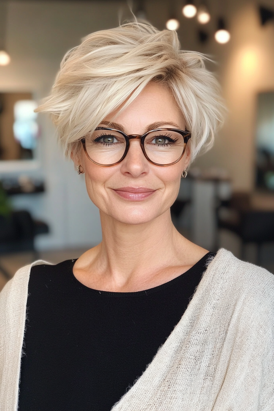 2. Honey Blonde Textured Pixie (Pixie Haircuts For Older Women With Glasses) - Pixie Haircuts For Older Women With Glasses