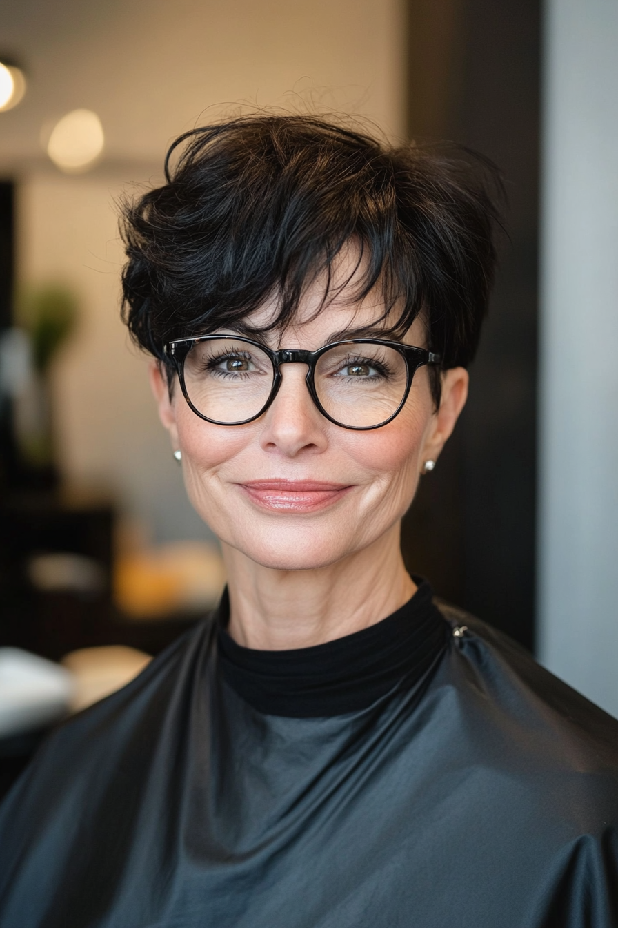 3. Classic Black Pixie (Pixie Haircuts For Older Women With Glasses) - Pixie Haircuts For Older Women With Glasses