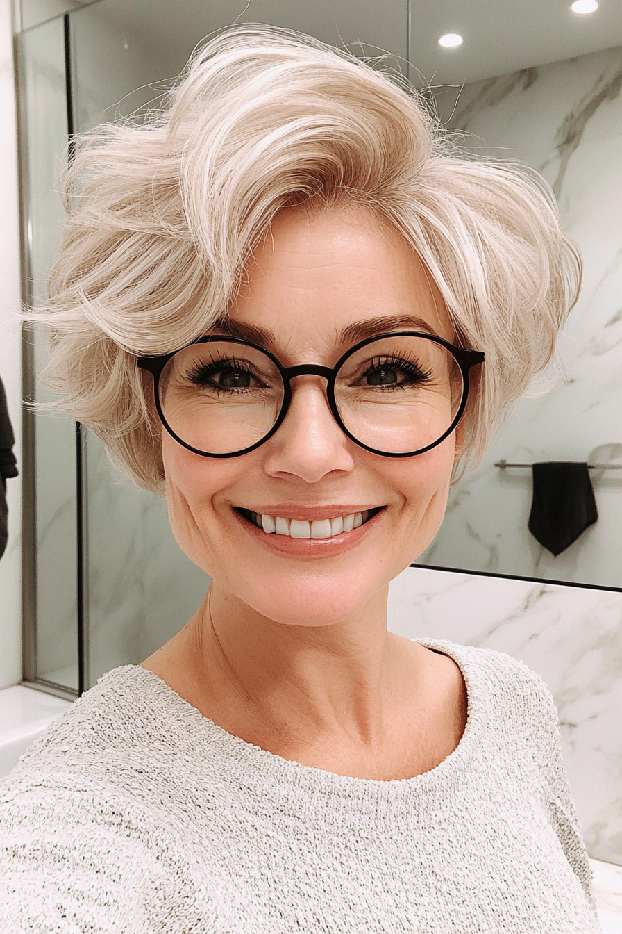 4. Platinum Blonde Tousled Pixie (Pixie Haircuts For Older Women With Glasses) - Pixie Haircuts For Older Women With Glasses