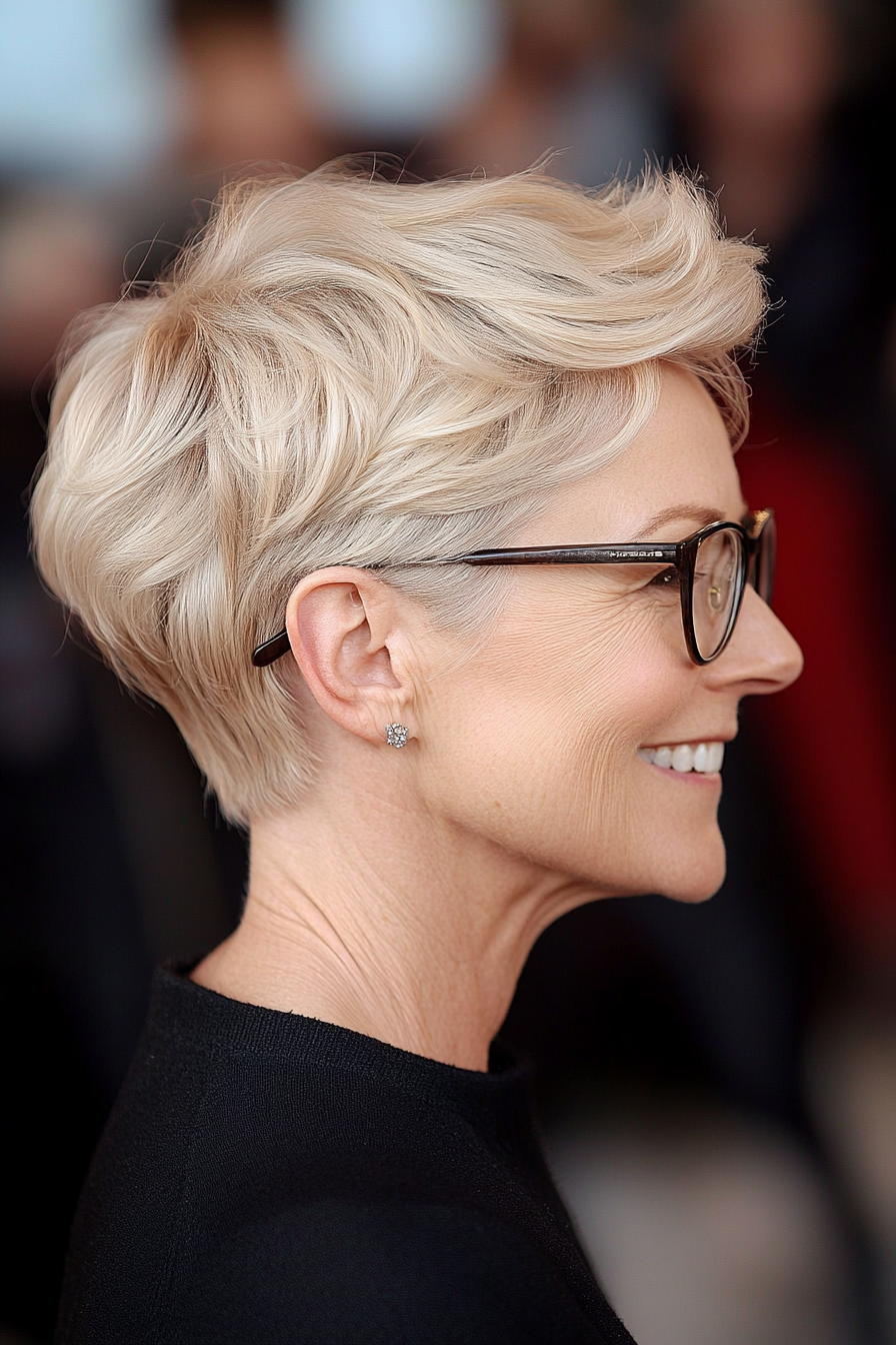 23. Medium Blonde Pixie with Natural Waves (Pixie Haircuts For Older Women With Glasses) - Pixie Haircuts For Older Women With Glasses